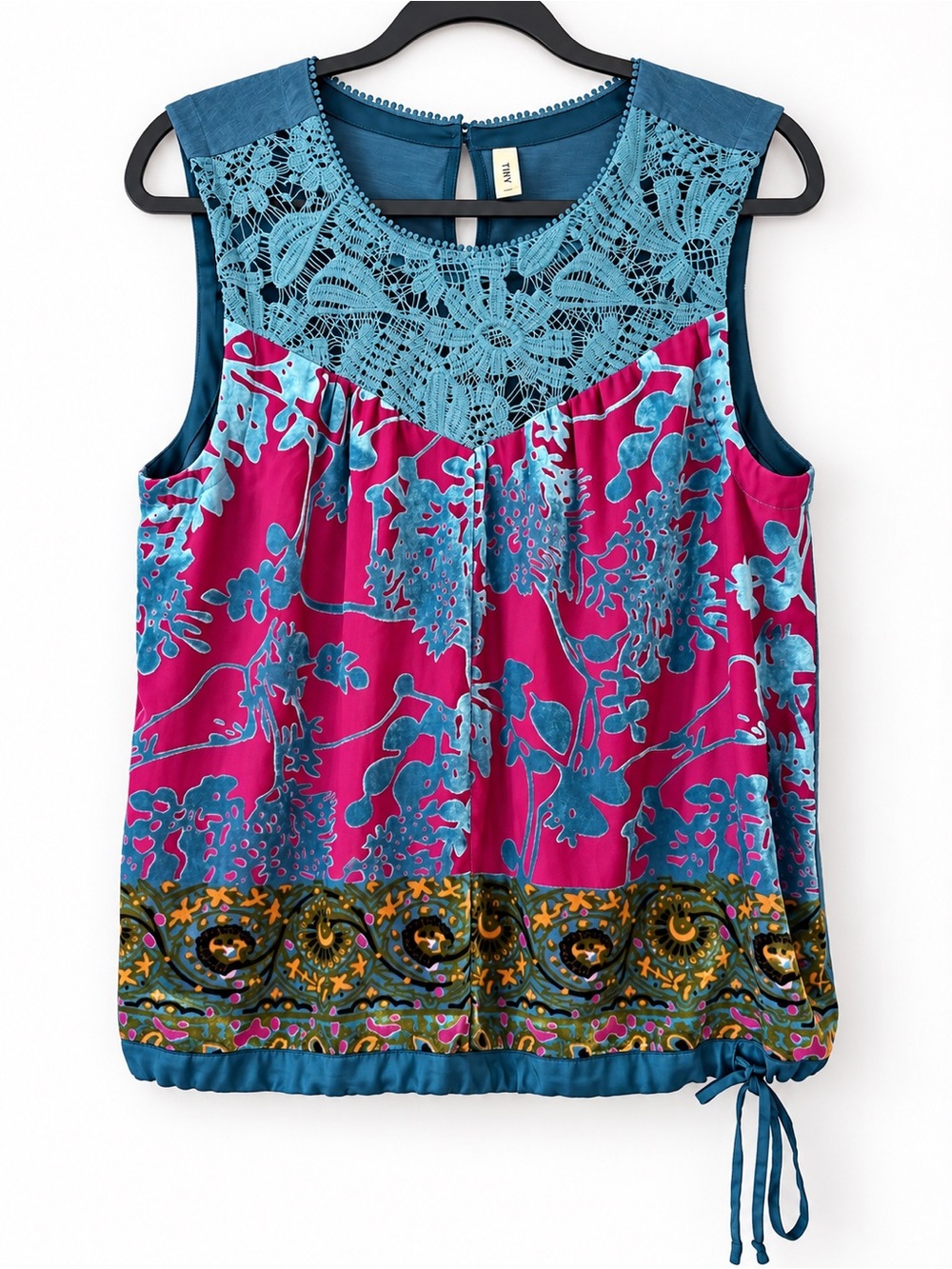 Anthropologie Tiny Mika Lacy Velvet Floral Burnout Top Large Boho Sleeveless